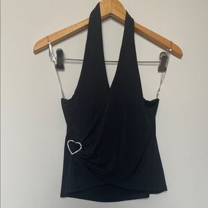 Elegant Black Halter Camisole with Heart Accent
